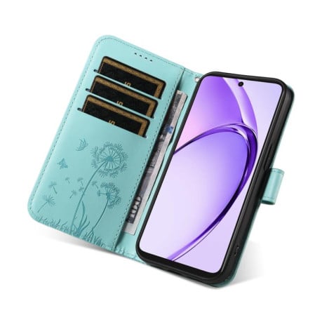Чехол-книжка с тиснением Dandelion и магнитным хлястиком на OPPO A5X 5G Global - зеленый
