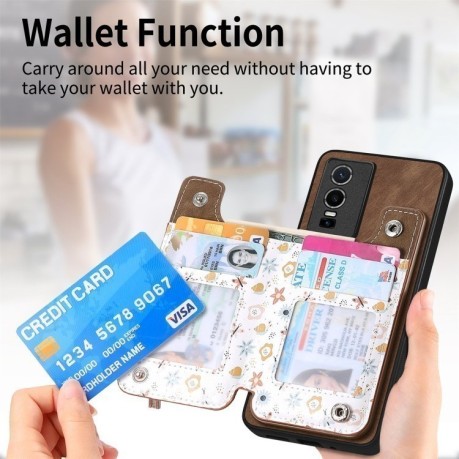 Протиударний чохол Retro Painted Zipper Wallet для Vivo Y76 5G - коричневий
