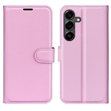 Чохол-книжка з фактурою Litchi та магнітним хлястиком на Samsung Galaxy S25 FE 5G - рожевий