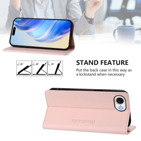 Чехол-книжка RC01 Dual-Folded Magnetic Suction RFID Leather на iPhone 16e - розовый