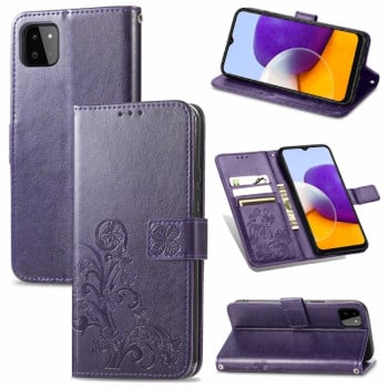 Чехол-книжка Four-leaf Clasp Embossed на Samsung Galaxy M32/A22 4G - фиолетовый