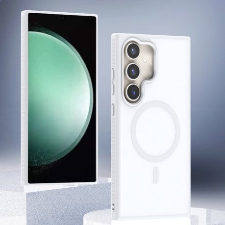 Противоударный чехол Transparent TPU Hybrid PC Magsafe для Samsung Galaxy S24 FE 5G - белый