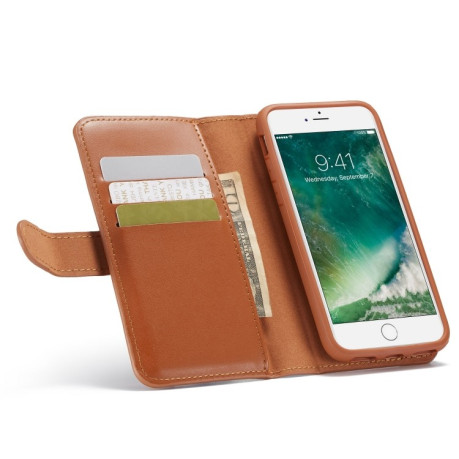 Чехол-кошелек  Plain Texture Zipper на iPhone SE 3/2 2022/2020/8/7 - коричневый