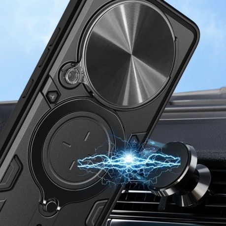 Противоударный чехол CD Texture Sliding Camshield Magnetic Holder на Redmi 14C 4G/Poco C75/Redmi A4 5G - серебристый