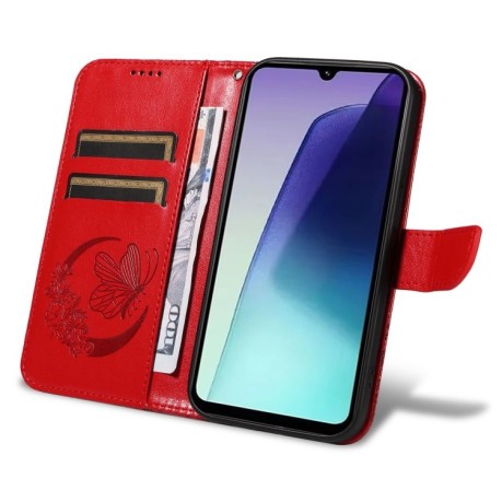 Чехол-книжка Swallowtail Butterfly Embossed Leather для Xiaomi Redmi 14C 4G/Poco C75/Redmi A4 5G - красный