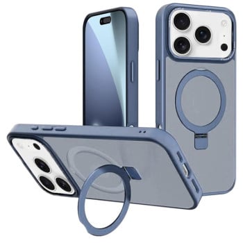 Протиударний чохол Kalebol Metal Lens Frame MagSafe Holder Frosted для iPhone 17 Pro Max - блакитний