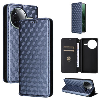 Чехол-книжка Cubic Grid Calf Texture для Xiaomi Poco F7 Pro / F7 Ultra - синій