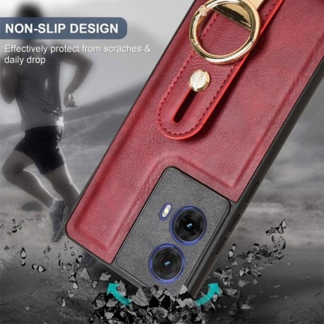 Противоударный чехол Wristband Leather Back для Motorola Moto G85 5G - красный