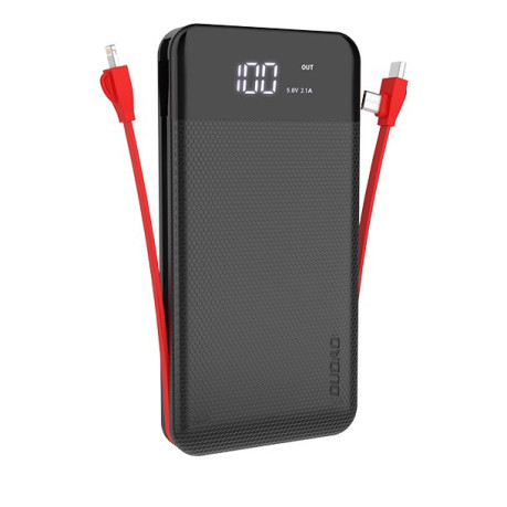 Портативний зарядний пристрій Dudao 2x USB power bank 10000mAh 2A built-in cable 3in1 - чорний