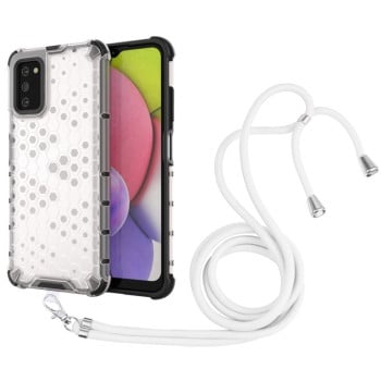 Противоударный чехол Honeycomb with Neck Lanyard для Samsung Galaxy A03s - белый