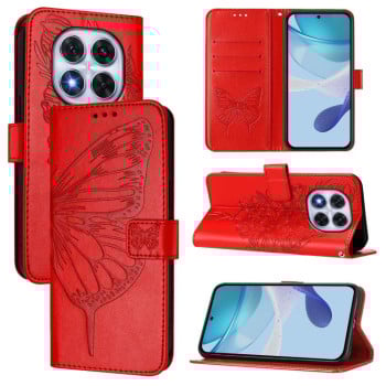 Чехол-книжка с тиснением “бабочки” и магнитным хлястиком на Xiaomi Poco X7 - красный