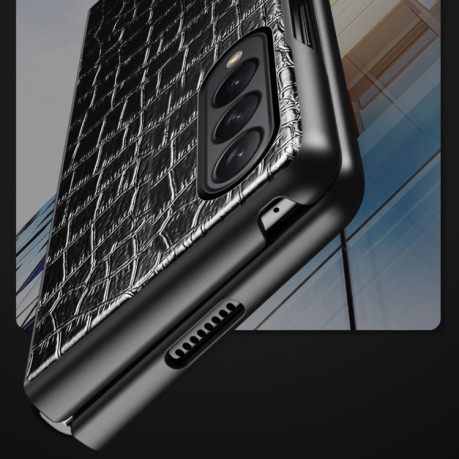 Противоударный чехол Crocodile Texture для Samsung Galaxy Z Fold 3 - синий