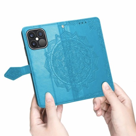 Чехол-книжка Mandala Embossing Pattern на iPhone 13 Pro - синий
