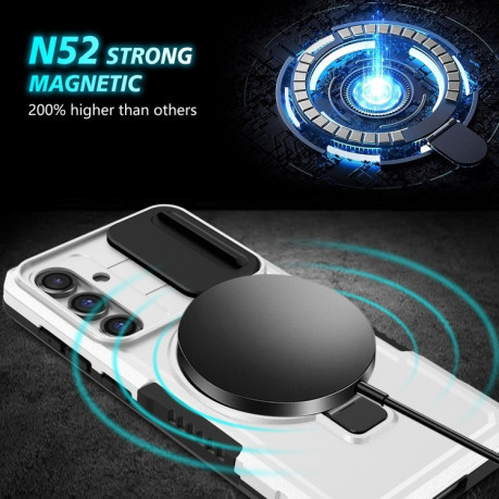 Противоударный чехол Sliding Camshield Magsafe Holder для Samsung Galaxy S23 FE 5G - черно-белый