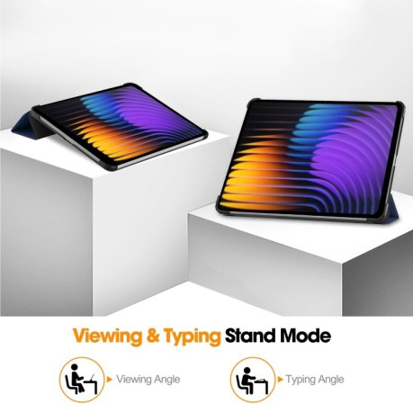 Чехол Custer Texture Three-folding Sleep/Wake-up для Xiaomi Pad 7 / 7 Pro- черный - синий