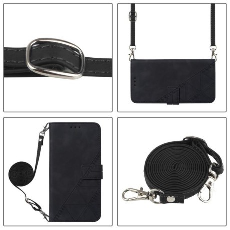 Чехол-книжка Crossbody 3D Embossed Flip Leather на Xiaomi Poco M7 Pro 5G - черный
