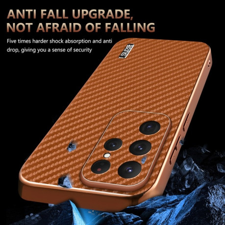 Ударозащитный чехол AZNS Electroplated Edge Carbon Fiber Texture на Samsung Galaxy S25 Ultra 5G - коричневый