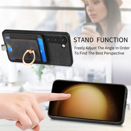 Противоударный чехол Retro Splitable Magnetic Card для Samsung Galaxy S24 5G - черный