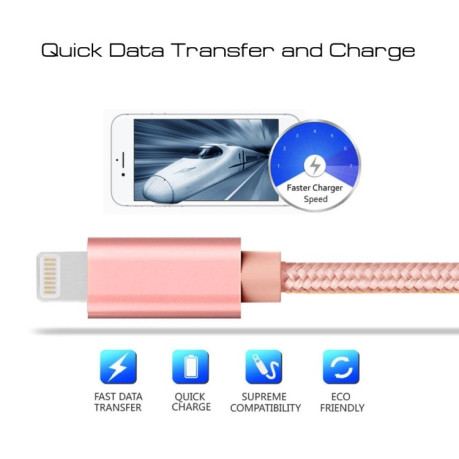 Зарядный кабель 1m 3A Woven Style Metal Head 8 Pin to USB Data / Charger Cable для iPhone - золото