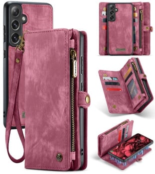 Чохол-гаманець CaseMe 008 Series Zipper Style для Samsung Galaxy S24 FE 5G - винно-червоний