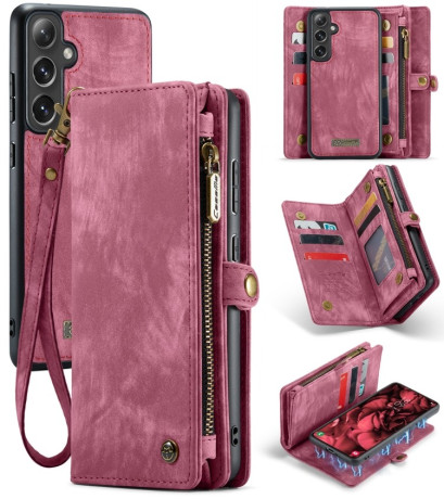 Чехол-кошелек CaseMe 008 Series Zipper Style на Samsung Galaxy S24 FE 5G - винно-красный