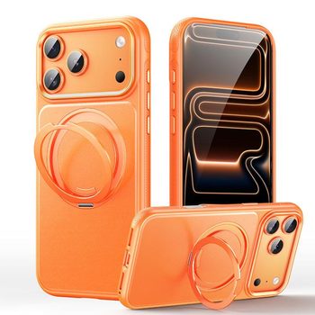 Чохол Escase з шкіряною текстурою та магнітним тримачем на iPhone 18 Pro Max — помаранчевий