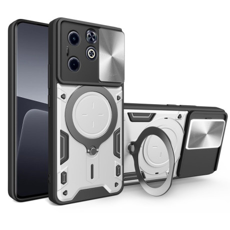 Противоударный чехол CD Texture Sliding Camshield Magnetic Holder на Infinix Hot 40i / Smart 8 - серебристый