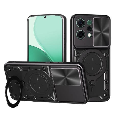 Чехол со шторкой камеры CD фактурой и подставкой на OPPO Reno14 5G Global - черный