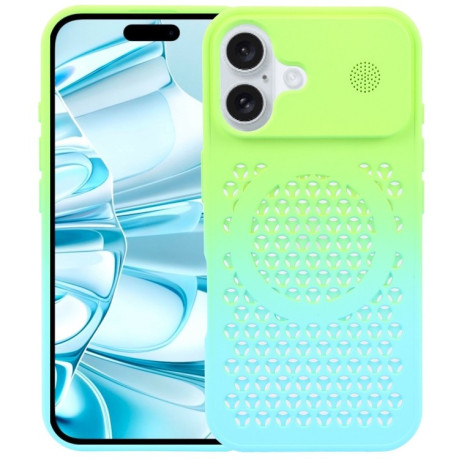 Противоударный чехол Gradient Color Honeycomb Aromatherapy MagSafe для iPhone 16 - синий