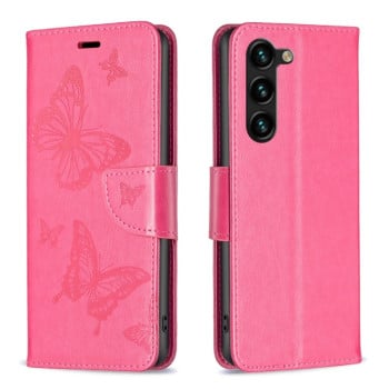Чехол-книжка Butterflies Pattern для Samsung Galaxy S24+ 5G - пурпурно-красный