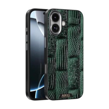 Ультратонкий чехол ABEEL Beast Pattern 6D Micro-Embossed MagSafe Genuine Leather на iPhone 17 - зеленый