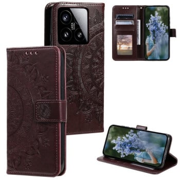 Чехол-книжка Totem Flower для Xiaomi 15 - коричневый