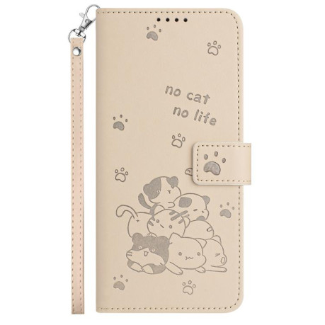 Чехол-книжка Embossed Kitten Phone Leather для Motorola Edge 60 Fusion - бежевый