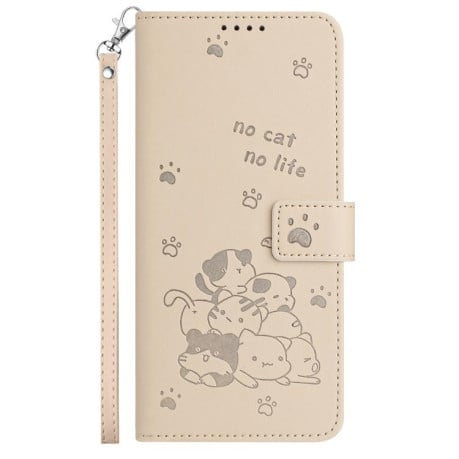 Чехол-книжка Embossed Kitten Phone Leather для OPPO Reno13 Pro 5G Global - бежевый