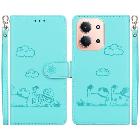 Чохол-книжка Cute Cats з магнітним хлястиком+захист сканування RFID на Xiaomi Redmi 15C 5G / 4G EU 173mm / Poco C85 5G - зелений