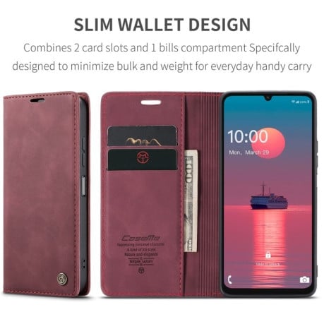 Чехол-книжка CaseMe-013 многофункциональный с кармашком на карт на Samsung Galaxy A07/A06 - красный