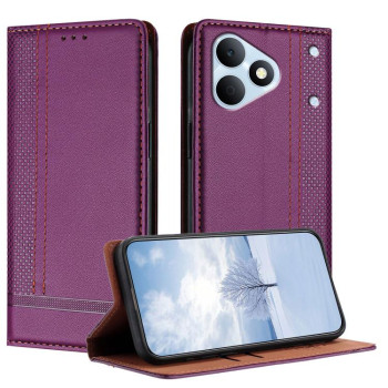 Чехол-книжка из веган-кожи с прострочкой Stitching Design Scratch-Resistant Vegan Leather на Realme Note 80 4G — фиолетовый