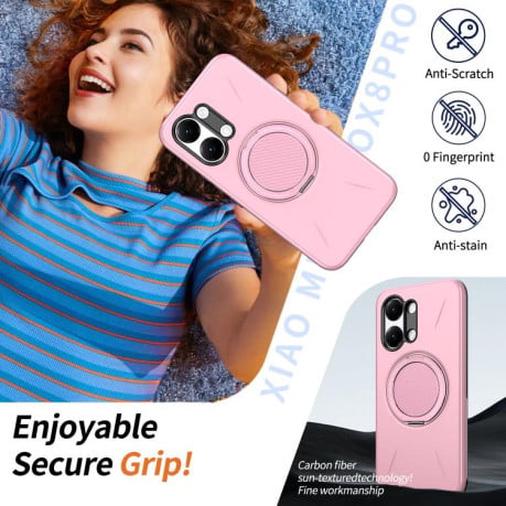 Чохол Metal Rotation Holder MagSafe TPU Hybrid PC з металевим поворотним тримачем і MagSafe на Xiaomi Redmi Turbo 5 Max 5G / Poco X8 Pro Max 5G — рожевий