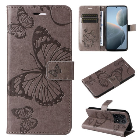Чохол-книжка Embossed Butterfly для Xiaomi 14T - сірий
