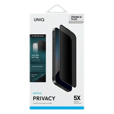 Захистне скло Uniq Optix Privacy with privacy applicator для iPhone 16 Plus - чорне
