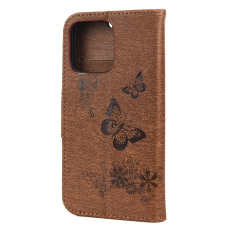 Чехол-книжка Vintage Floral Butterfly для iPhone 14/13 - коричневый