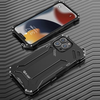 Противоударный металлический чехол R-JUST Armor Metal на iPhone 13 Pro Max - черный