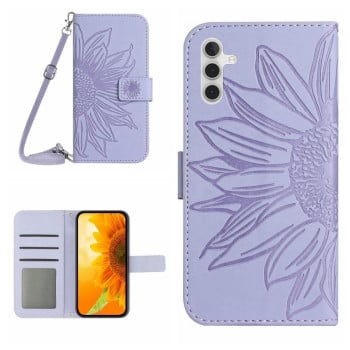 Чехол-книжка Skin Feel с рисунком подсолнуха на Samsung Galaxy A04S  - фиолетовый