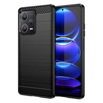 Противоударный чехол Brushed Texture Carbon Fiber на Xiaomi Redmi Note 12 Pro+ - черный