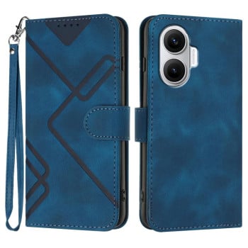 Чехол-книжка Line Pattern Skin Feel Leather для Xiaomi Poco F7 - синій