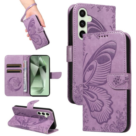 Чохол-книжка Swallowtail Butterfly Embossed Leather для Samsung Galaxy S24 FE 5G - фіолетовий