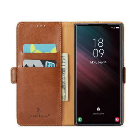 Шкіряний чохол-книжка Fierre Shann Genuine leather на Samsung Galaxy S23 Ultra 5G - коричневий