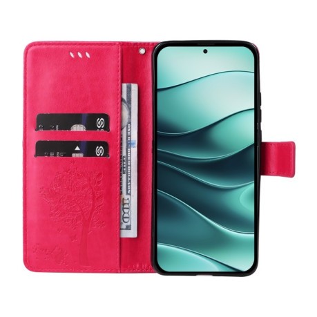 Чехол-книжка Happy Cat Pattern для Xiaomi Redmi Note 14 5G/Poco M7 Pro 5G - пурпурно-красный