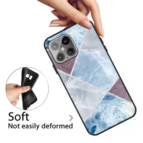 Противоударный чехол Frosted Fashion Marble для iPhone 13 mini - Light Blue Square