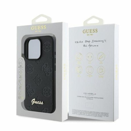 Оригинальный чехол Guess Metal Gold Logo для iPhone 16 Pro Max - Black